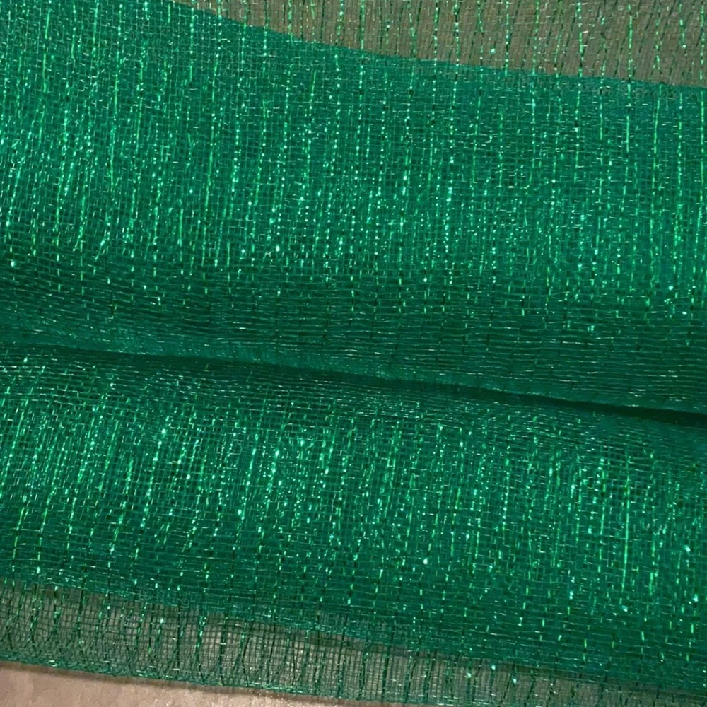Green shimmer glitz ribbon holiday decor 1 length 10ft & 1 length 4 ft, 30” wide